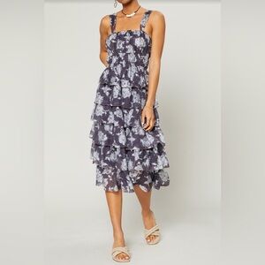 Anthropologie’s Current Air Blue Floral Maxi Sundress Ruffled Tiered Size M